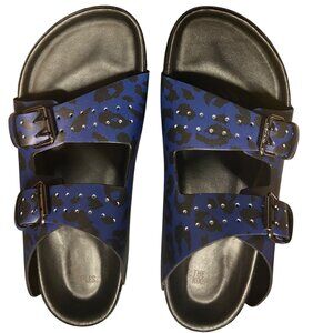The Kooples Blue Leopard Leather Parisian Buckle Style Sandals Size 43 US Mens 9